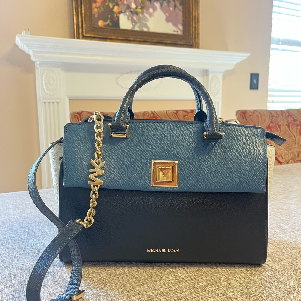 Michael Kors Three-Tone Blue, Navy, and Cream Satchel